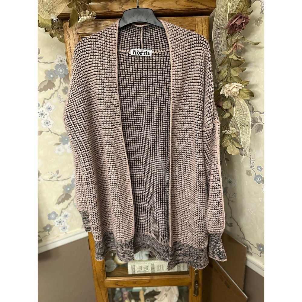 One Eleven North Cardigan Pink Black Sweater Waffle Knit Y2K Officesiren Large‎